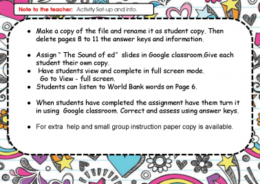 Interactive Lesson and Activity using Google Slides on the inflectional endings for –ed.